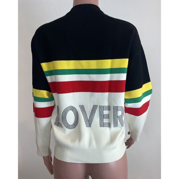 Sandro Paris Sweater Striped Slogan World Lovers Size 1/S US Multicolor Pullover - Picture 4 of 16